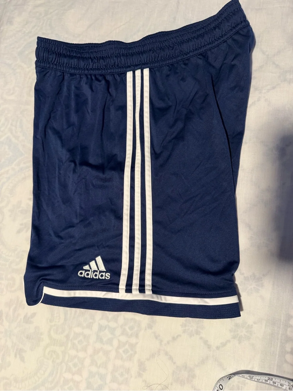 adidas Navy Athletic Shorts with White Three-Stripes size L